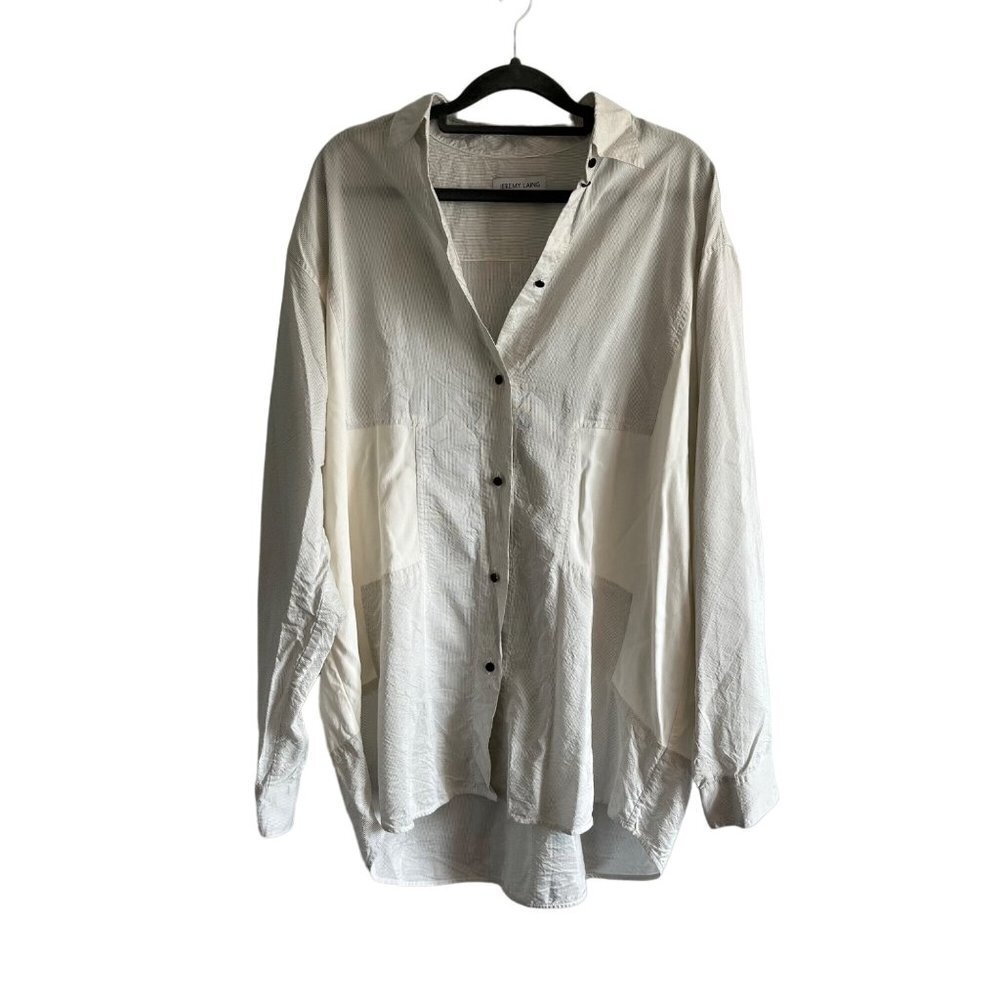 Jeremy Laing Multi Media Oversized Long Sleeve Button Down Blouse Tunic Size Med